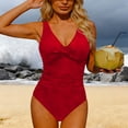 thumbnail image 4 of JMYHOAM One Piece Swimsuit Women Swimwear Women Solid Color Backless Strap Bikini Swimsuit Bikini Color Blocking Off-Shoulder Set, 4 of 8