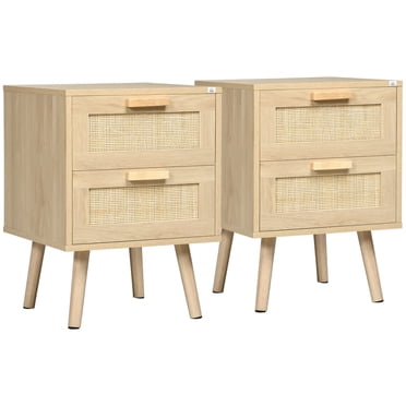 HOMCOM Boho Design Nightstand Set of 2 with 2 Drawers for Living Room