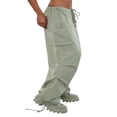 thumbnail image 4 of Women Grunge Drawstring Cargo Pants Loose Side Big Pockets Solid Color Casual Summer Spring Long Sports Trousers Green S, 4 of 5