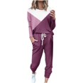 thumbnail image 1 of CHOK Womens Sport Set Long Sleeve Patchwork Color with Loose Cozy Petite Sweatpant Trendy Fall Winter Suits (X-Large  Pink), 1 of 5