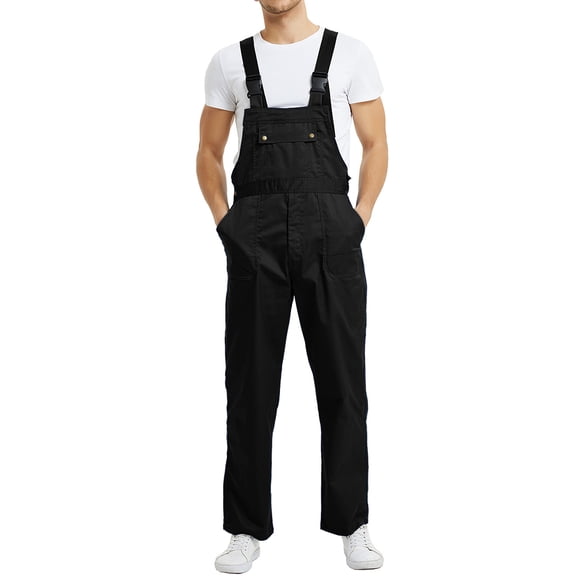 TOPTIE Men's Black Bib Overall Mid-weight Coverall Big and Tall with Tool Pockets, Workwear Apparel