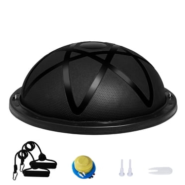 KFFKFF Half Balance Ball Trainer, 23-inch Stability Ball, Supports up to 660 lbs, Includes Resistance Bands & Pump, Ideal for Comprehensive Home Gym Workouts, Black