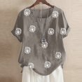 thumbnail image 1 of SMihono Hauts pour Femmes Été Décontracté Chic Blouse Col Rond Manches Courtes Imprimé Chemise Ample T-shirt Oversize pour Femmes 2023, 1 of 3