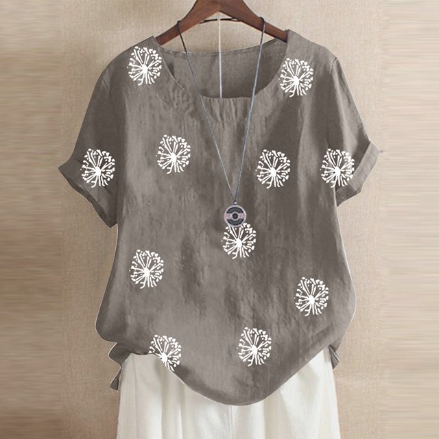 SMihono Hauts pour Femmes Été Décontracté Chic Blouse Col Rond Manches Courtes Imprimé Chemise Ample T-shirt Oversize pour Femmes 2023