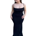 thumbnail image 1 of QJUHUNG Femmes Couleur Unie Robe Longue Sexy Bodycon Extensible Maxi Dame Printemps Automne Été Robe Spaghetti Sangle, 1 of 8