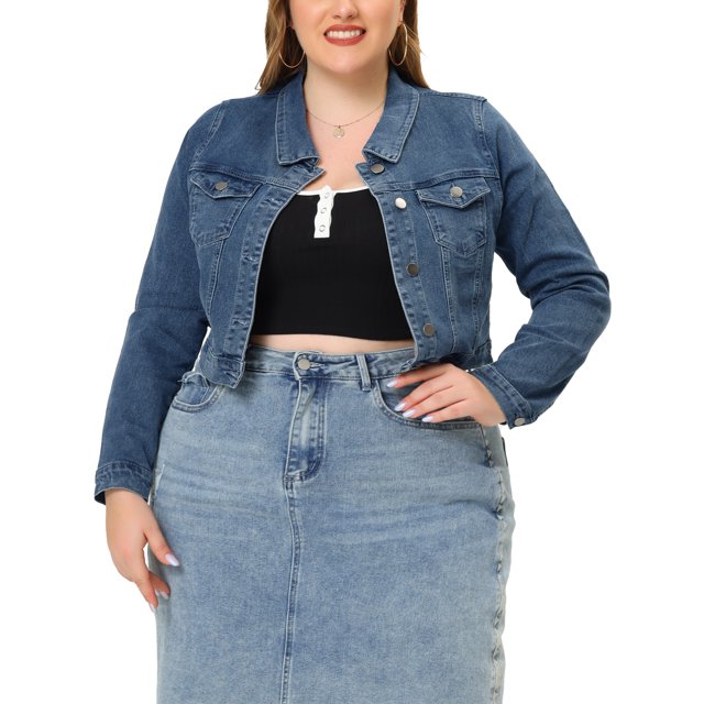 Agnes Orinda Vestes en Denim Courtes à Boutons pour Femmes Grande Taille Mode 2X Gris Foncé Bleu