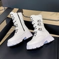 thumbnail image 3 of Dakaela Black Platform Goth Boots for Women Buckle Combat Mid Calf Boot Side Zipper Motorcycle Riding Biker Booties White 7.5, 3 of 5
