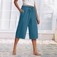 thumbnail image 2 of Kaemgyyd Womens Plus Size Capris Lounge Drawstring Cotton Linen Bermuda Shorts Flowy Wide Leg Beach Vaction Cropped Trousers, 2 of 6