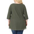 thumbnail image 3 of GRACE & GRANDEUR Blouse pour Femme Grande Taille à Manches 3/4 Gaufrées, Col Rond, Panneau en Dentelle, Coupe Ample, Ourlet Haut-Bas, Hauts Vert Armée 2X, 3 of 5
