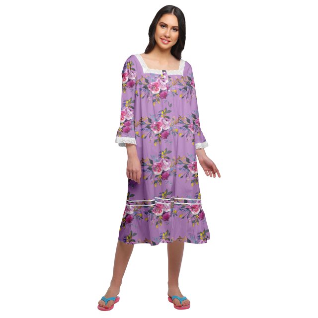 Moomaya Chemise de Nuit Évasée en Coton pour Femmes