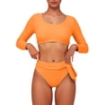 thumbnail image 1 of Maillot anti-UV à Manches Longues pour Femme - Ensemble de Bikini Taille Haute, Haut Court avec Protection Solaire, Couleurs Néon, Tenue de Plage Rétro Aguichant, 1 of 4