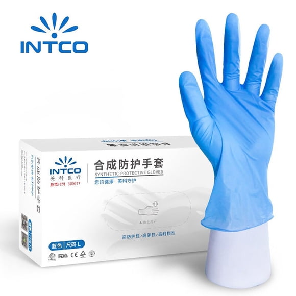 Graflsoa INTCO PVC Synthetic Gloves for Food Handling, Cleaning, Gardening, and Beauty - Latex-Free, Durable, Ultra-Soft, 100pcs/Box, Blue, Size L