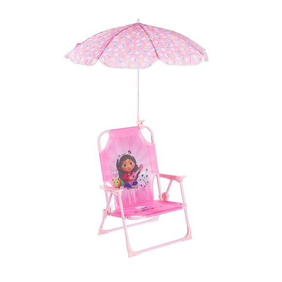 Idea Nuova Gabby’s Dollhouse Kids Folding Beach Chair with Umbrella, Outdoor Chair for Girls Ages 3+,Portable, Lightweight, UV Prot