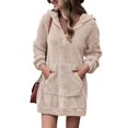 thumbnail image 2 of TJAZFJPA Petite Robe Noire pour Femmes Robe Décontractée Unie à Capuche Ample avec Fermeture Éclair Poche Chandail Col en V Robe Chandail en Molleton Mini Robe de Maternité, 2 of 5
