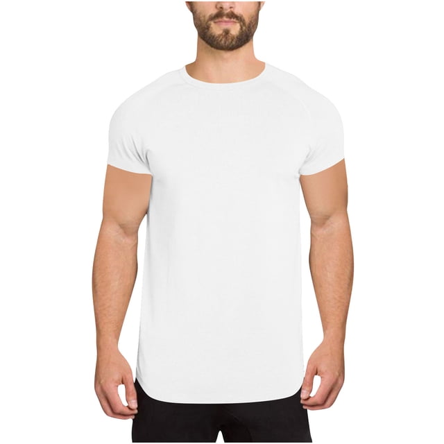 Dagugfen Workout Tops for Men Short Sleeve Round Neck Slim Comfy Solid Color Running Gym Athletic Tops