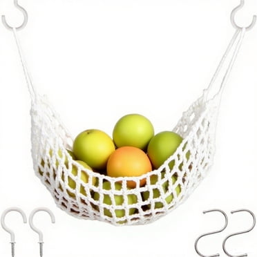 Hamac à Fruits, Panier Macramé sous Armoire pour Cuisine avec Crochets, Porte-Fruits Bohème Tissé à la Main avec Filet d'Organisation, Panier à Bananes pour Décoration d'Armoire de Salle à Manger à la Maison Bateau Campeur VR