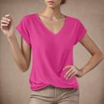 thumbnail image 2 of Summer T Shirts for Women V-Neck Short Sleeve Casual Tops Solid Color Basic Tees, 2 of 4