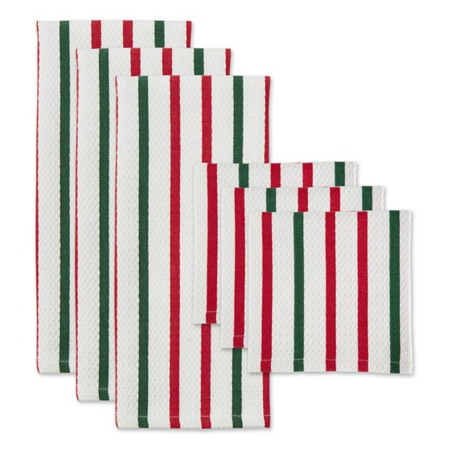 Design Imports CAMZ13401 Torchon et Chiffon de Vaisselle à Rayures pour les Fêtes - Ensemble de 6