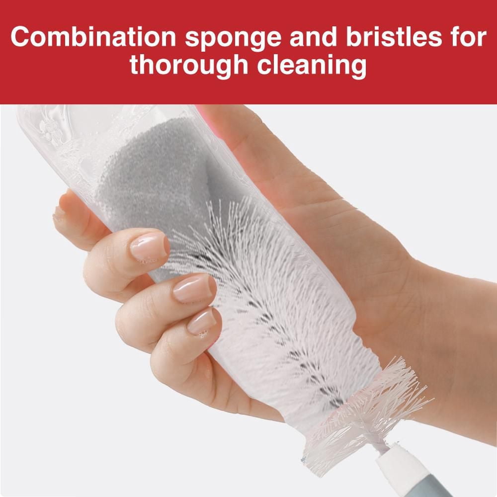 Playtex Baby® Deluxe Bottle & Nipple Brush– Baby Bottle Cleaning Brush with Sponge Tip, Suction Base & Straw Brush – BPA Free and Dishwasher Safe