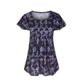 thumbnail image 3 of drppepioner Mode Femme Manches Courtes Col Rond Rétro Imprimé Hauts Amples Blouse, 3 of 5