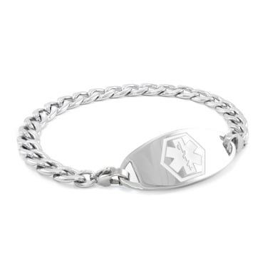 MedicEngraved Bracelet à Maillons Gourmette 7 mm en Acier Inoxydable 316L Chirurgical avec Étiquette Médicale en Émail - Gravure Médicale Incluse