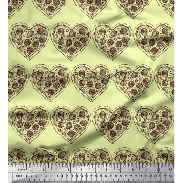 Soimoi Rayon Fabric Pizza Food Print Fabric by the Yard 56 Inch Wide