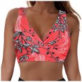 thumbnail image 1 of Huesdet Hauts de Bikini à Encolure Dégagée pour Femmes Bretelles Spaghetti Réglables Maillot de Bain Rembourré Soutien-Gorge de Sport (Rouge, P), 1 of 9