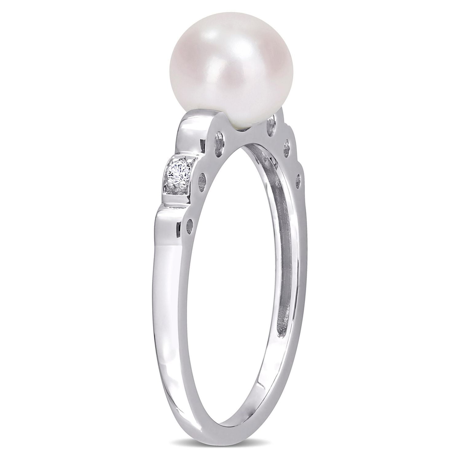 Bague Miabella en argent sterling avec perle culture d'eau douce et saphir blanc synthétique
