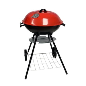 Charcoal Kettle Grill 17.5” with Wheels & Air Vent, Portable Outdoor BBQ Grill with Lid, Porcelain Enamel Coating, 2 Grates, Bottom Shelf, for Backyard Patio Camping