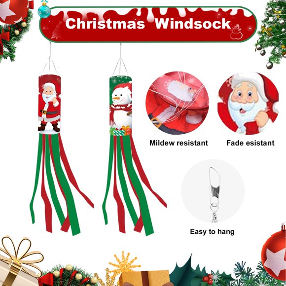 ziyahi 2piece Holiday Windsocks Flag Easy Hanging And Wide Application Christmas Windsock Flag 1Set