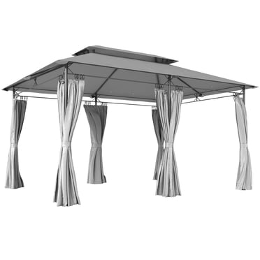 Outsunny 10' x 13' Double Roof Patio Gazebo with Curtains, Dark Grey