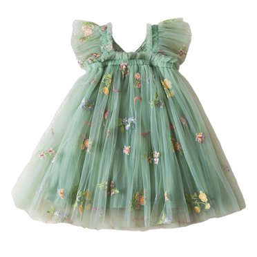 MEZZALL Infants Girls Sleeveless Butterfly Embroidered Flowers With Wing Tie Tulle Holiday Dress Dance Party Dresses Sundress Versatile Sundress, Green, 1-2 Years