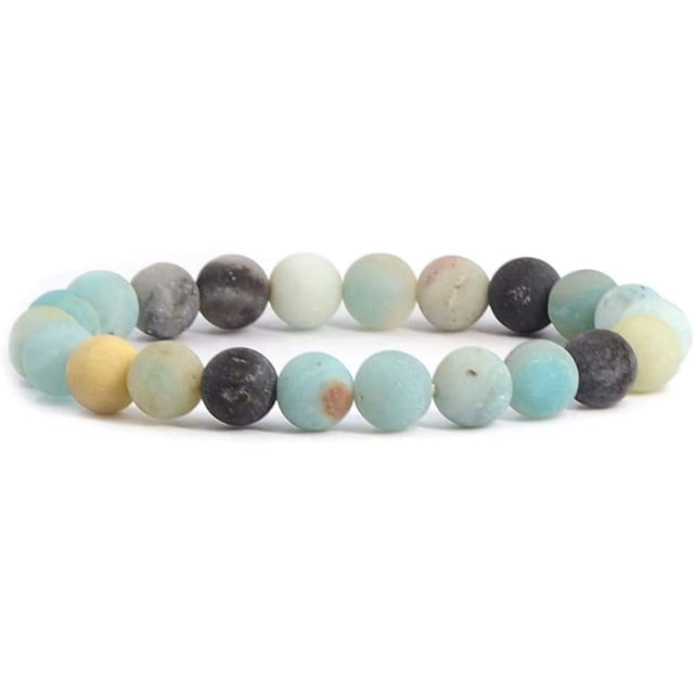 Angelstones Natural Matt Multicolor Amazonite Gemstone 8mm Round Beads Stretch Bracelet 7 Inch Unisex