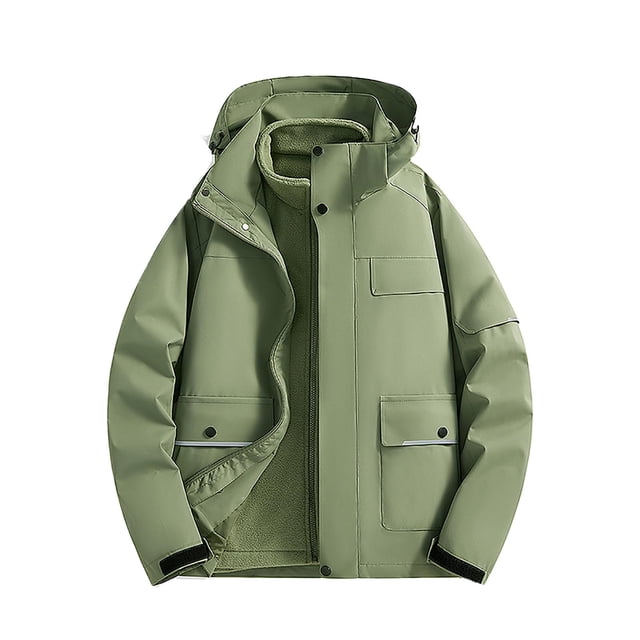 WRKEKC Men's Slim Fit Hooded Jacket with Adjustable Drawstring and Contrast Stitching, Urban Utility Coat for Modern Workwear Green S