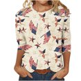 thumbnail image 1 of Birdeem Blouse Ample à Manches Courtes Rétro à Col Rond Imprimée pour Femmes, Manches Trois Quarts, 1 of 1