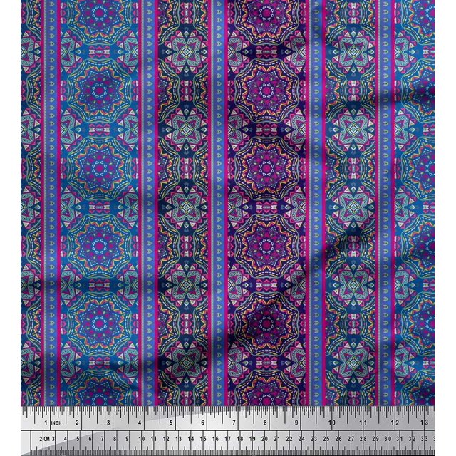 Toile Imprimée Kaléidoscope de Soie Coton Rayé & Mandala par l'Yard 56 Pouces de Large
