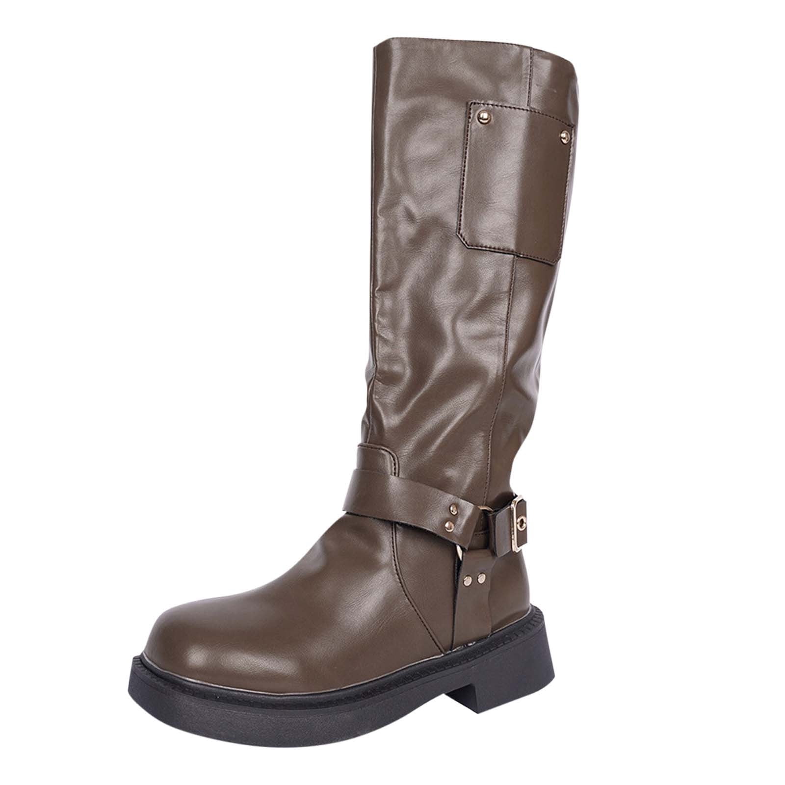 Xfvqtps Knee High Boots for Women Wide Calf Side Zipper Square Toe