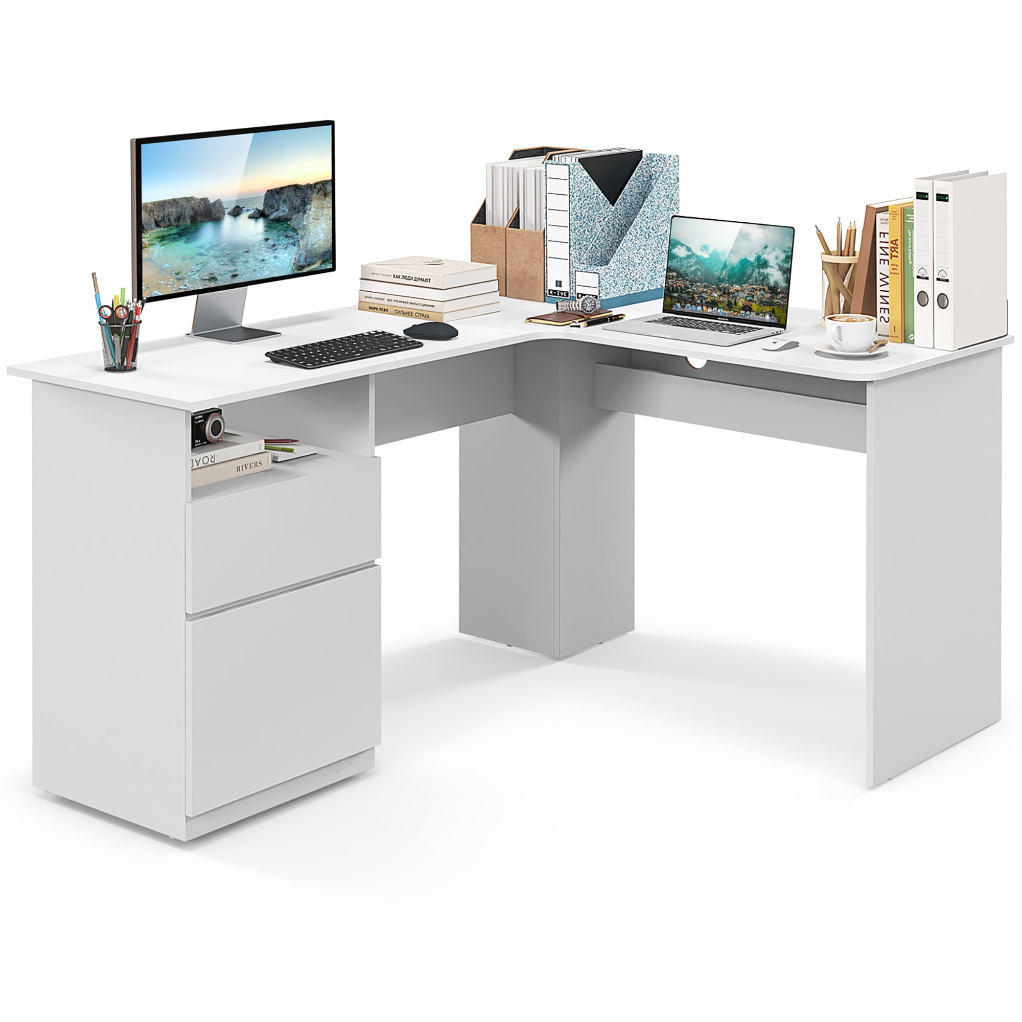 Gymax 59'' Corner Computer Desk L-Shaped Desk w/ Letter Size File