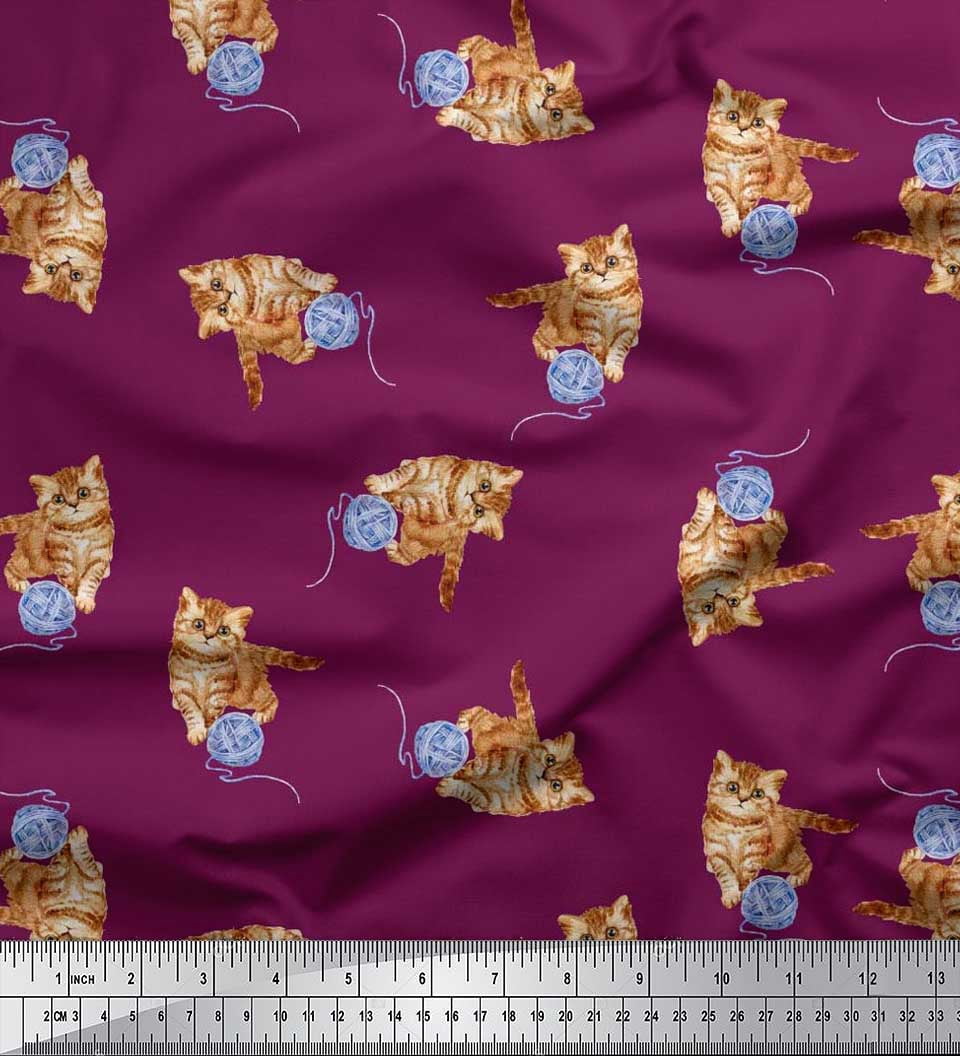Soimoi Velvet Fabric Wool & Cat Animal Print Fabric by Yard 58 Inch Wide