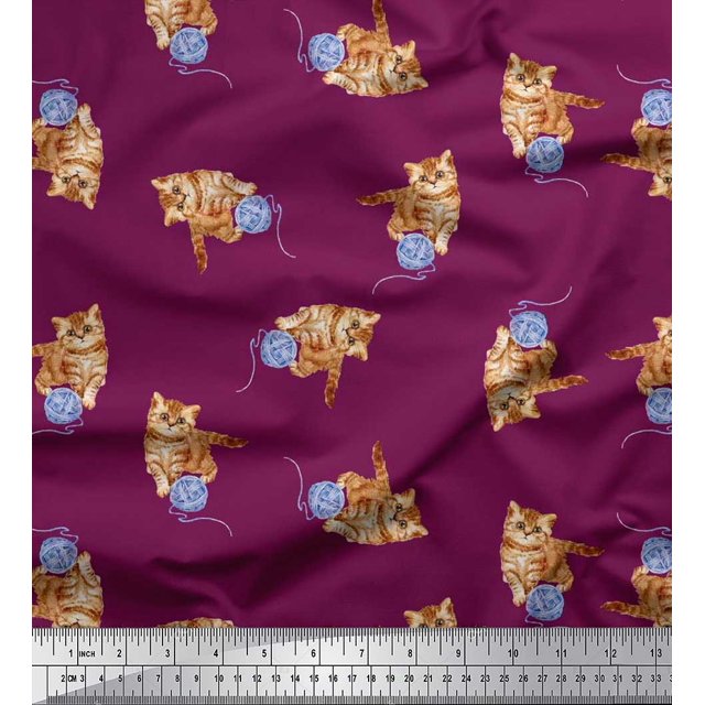 Soimoi Velvet Fabric Wool & Cat Animal Print Fabric by Yard 58 Inch Wide