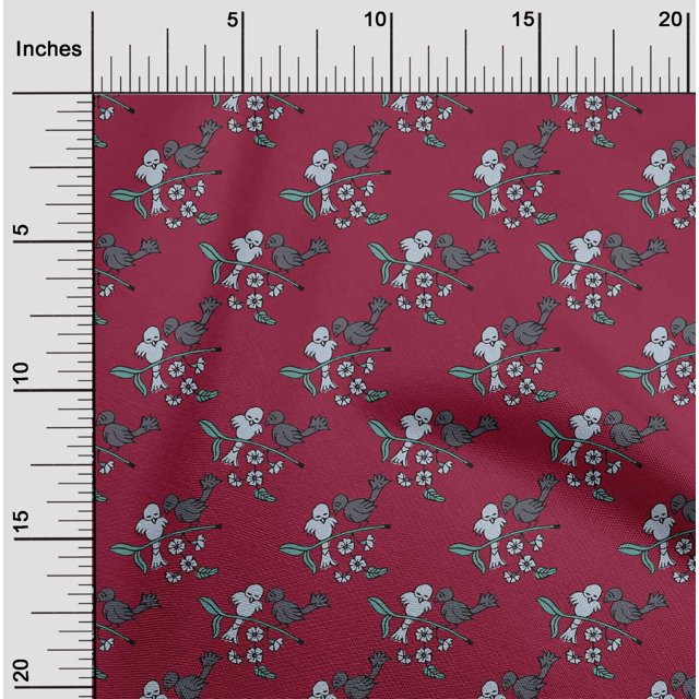 oneOone Cotton Silk Fabric Leaves|Bird & Floral Block Decor Fabric Printed BTY 42 Inch Wide