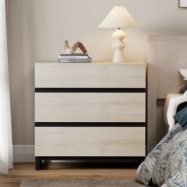 WAMPAT 3-Drawer Bedroom Dresser - 31.5" Wide Modern Wood Chest with Metal Base, Ideal for Bedroom, Living Room, Hallway, and Entryway, Light Oak