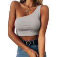 thumbnail image 1 of Women's Sleeveless Crop Tops Sexy One Shoulder Strappy Tees Basic Crop Tank Tops(Gray,L), 1 of 5