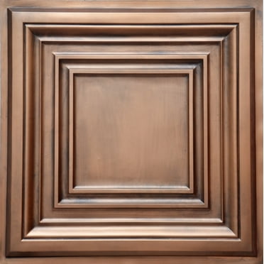 Drop-In, Glue-Up 2'x2' Faux Tin PVC Ceiling Tile In Aged Copper, Sample