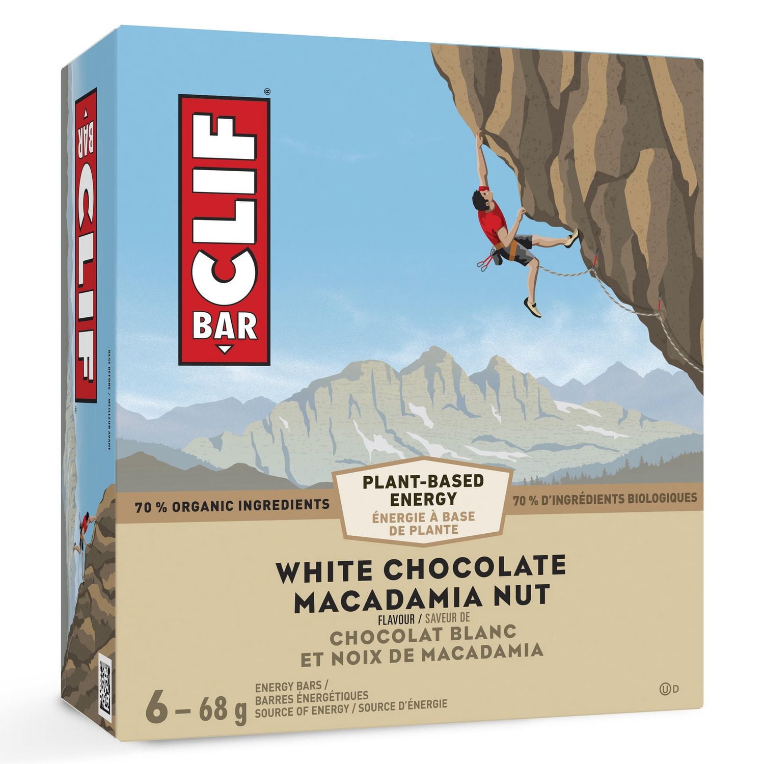 CLIF BAR, White Chocolate Macadamia Nut Flavour Energy Bar, 70% Organic Ingredients, No Artificial Flavours