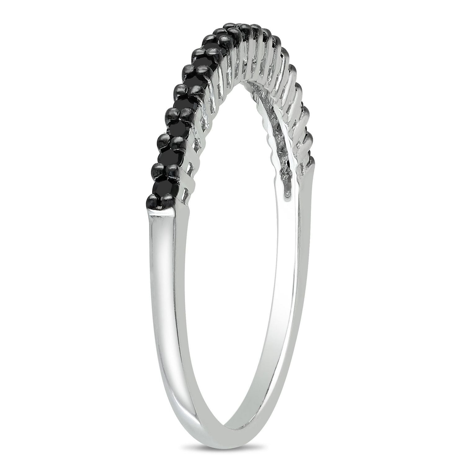 Bague d'anniversaire avec diamants noirs 0,20 ct poids total en or blanc 10 k