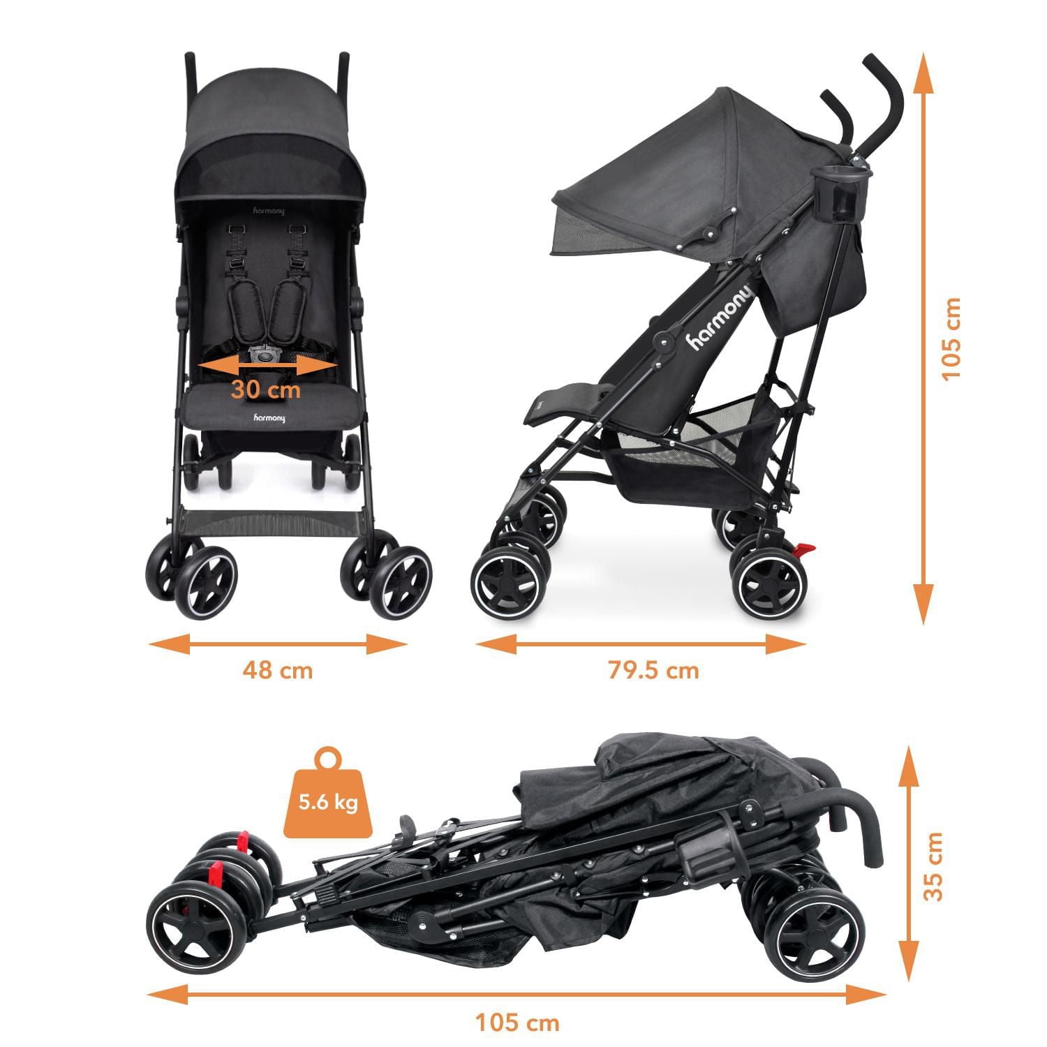 Poussette Parapluie Pliable Harmony Aspire Deluxe
