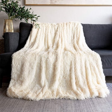 Économies d'Été! Couverture Jetée en Fausse Fourrure Décorative Ultra Douce et Duveteuse, Couverture Réversible Unie à Longs Poils Shaggy, Couvertures en Microfibre Polaire Moelleuses, Douillettes et Moelleuses pour Canapé, Sofa, Chambre