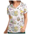 thumbnail image 1 of Pompotops Femmes Mode Pâques Lapin Imprimé V-Cou à Manches Courtes Poche Workwear Top, 1 of 5