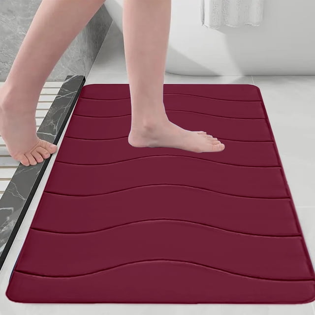 Fridja Washable Bathroom Mat, Memory Foam Bath Mat for Bathroom, Absorbent Bathroom Rug Non-Slip Rubber Back, 15.7''x23.6'', Red